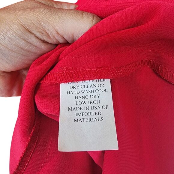 Caroline Rose Julia Matte Crepe Shift Dress Red XL 3/4 Flutter Sleeve Round Neck - Picture 7 of 9